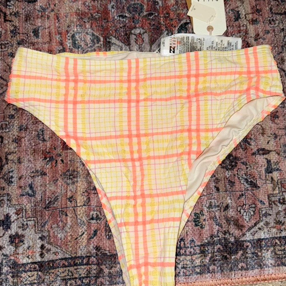 Billabong Pretty in Plaid Bikini Bottom - Pink and Yellow